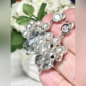 Artisan iced blue and gray Cluster Earrings with Pearls